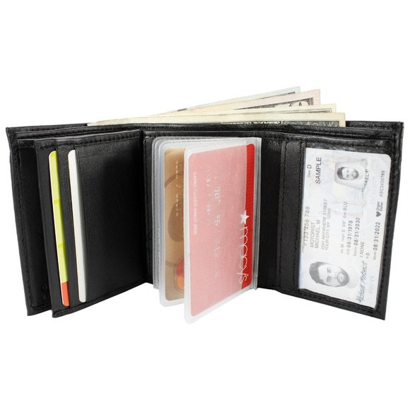 Men Trifold Black Leather Wallet - Picture 2 of 13